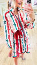 Pink, Green and Red Bow Print Mini Dress