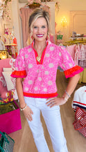 Pink Colorblock Floral Eyelet Top