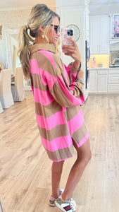 Pink and Mocha Wide Striped Oversized Dress