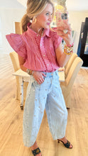 Red Gingham Ruffle Cap Sleeve Top