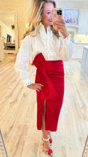 RESTOCK Red Stretch Taffeta Bow Midi Skirt