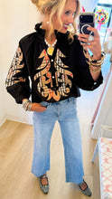 Black Plaid Applique 3/4 Sleeve Top
