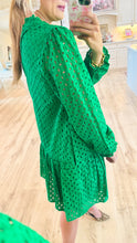 Green Eyelet Long Sleeve Dress