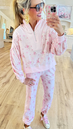 Pink Floral Zip-Up Set