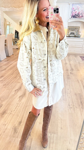 Almond Latte Mineral Washed Western Graphic Jacket
