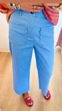 Blue Scallop Detail Wide Leg Pants