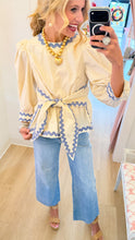 Ecru and Baby Blue Ric Rac Top