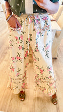 Cream Floral Wide Leg Ruffle Pants