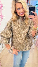 Taupe Leopard Jacquard Puff Sleeve Top