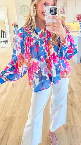 Berry Ice Printed Bubble Sleeve Top