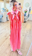 Punch and Coral Stripe Shoulder Tie Midi Dress