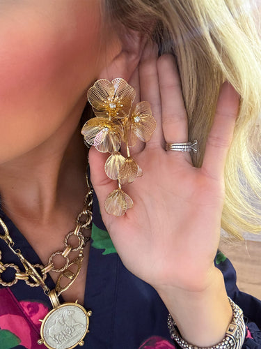 Gold Floral Statment Earrings