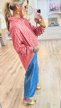 Boho Red Plaid Button Down Washed Shirt