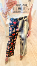 Black and Beige Mixed Design Wide Leg Pants