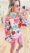 Ivory Red Multi Heart Balloon Sleeve Sweater