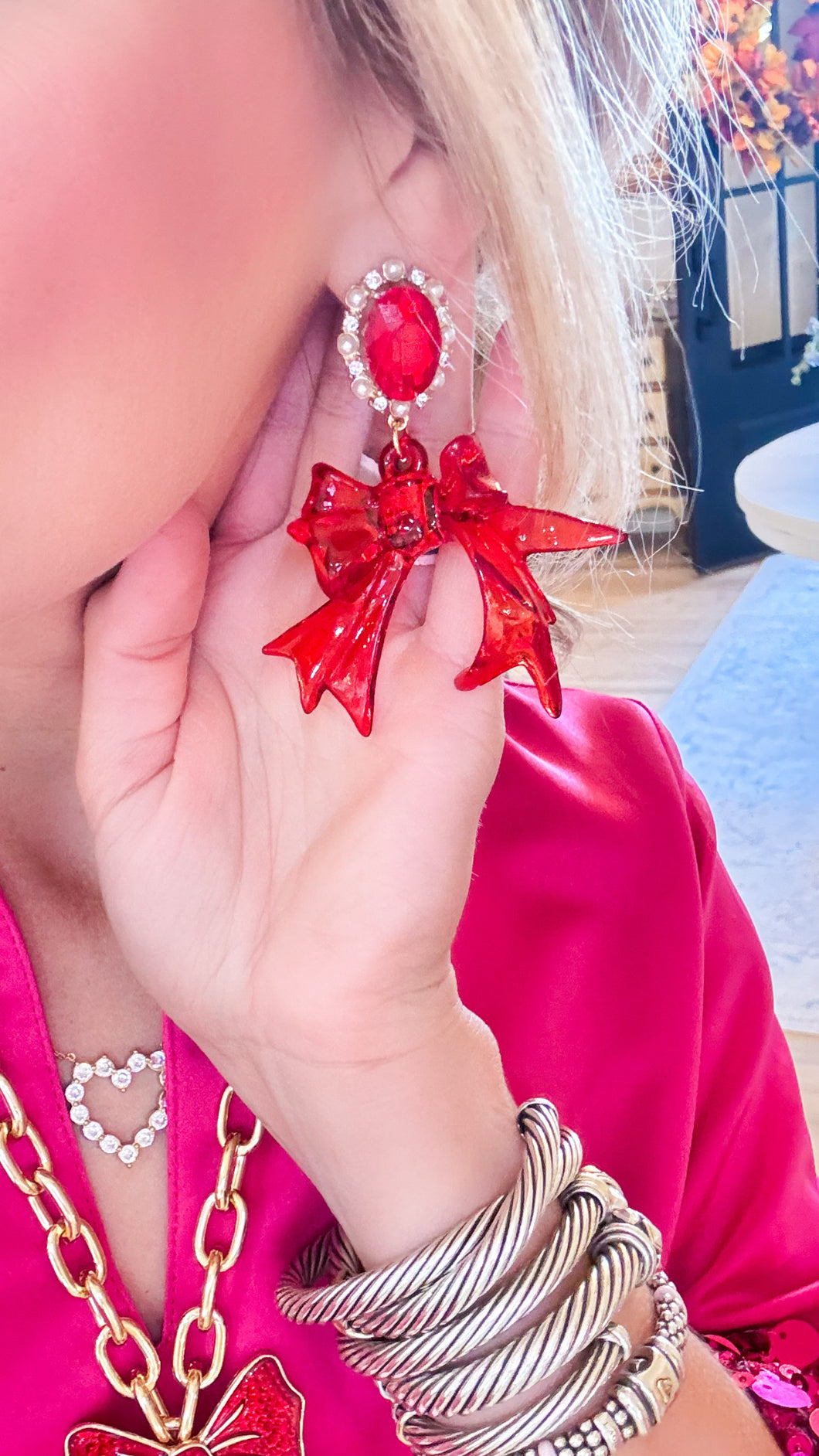 Red Holiday Bow Earrings