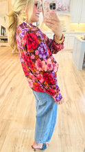 Red Brown Multi Floral Chiffon Blouse