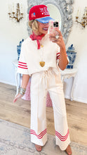 Ecru and Red Stripe Pant Set