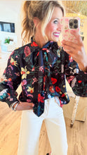 Black Multi Floral Bow Top