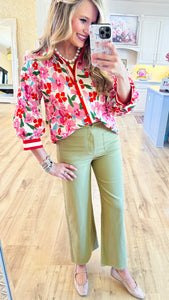 Olive High Waisted Wide Leg Pant