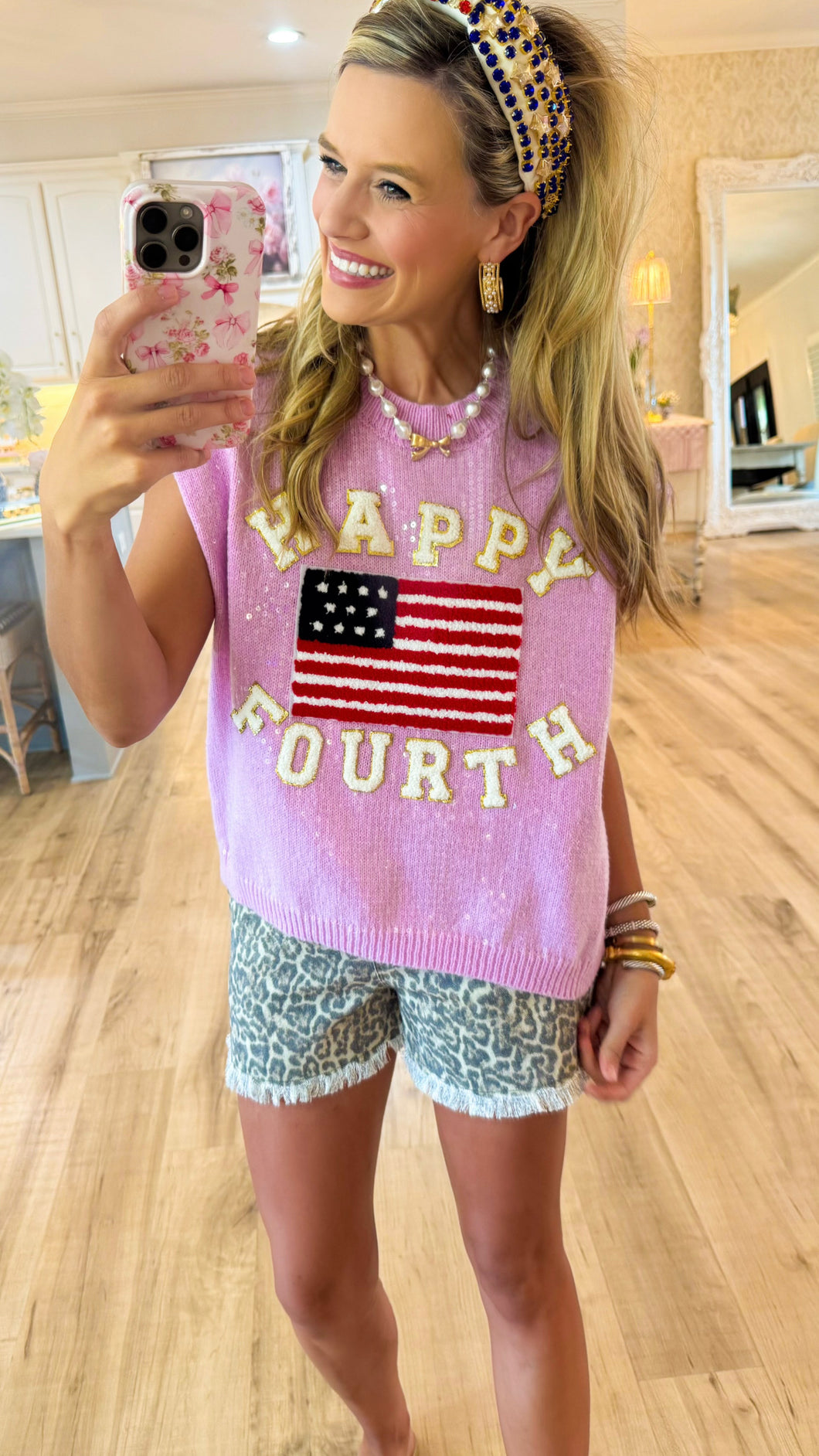 Pink Sequin Patchwork Sweater Vest Top
