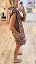 Camel Multi Floral Ruffle Sleeve Dress