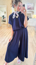 Navy Loose Fit Pleated Wide Leg Pant Set