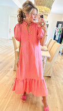 Pink Gingham Puff Sleeve Maxi Dress