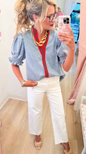 Washed Denim Puff Sleeve Top