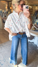 Red White and Blue Embroidered Star Button Up Top