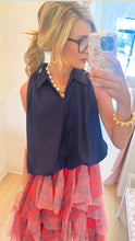 Navy Collared Bubble Hem Top