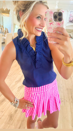 Navy Ruffle Detailed Workout Top