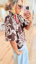 THML Brown Puff Sleeve Print Detail Top