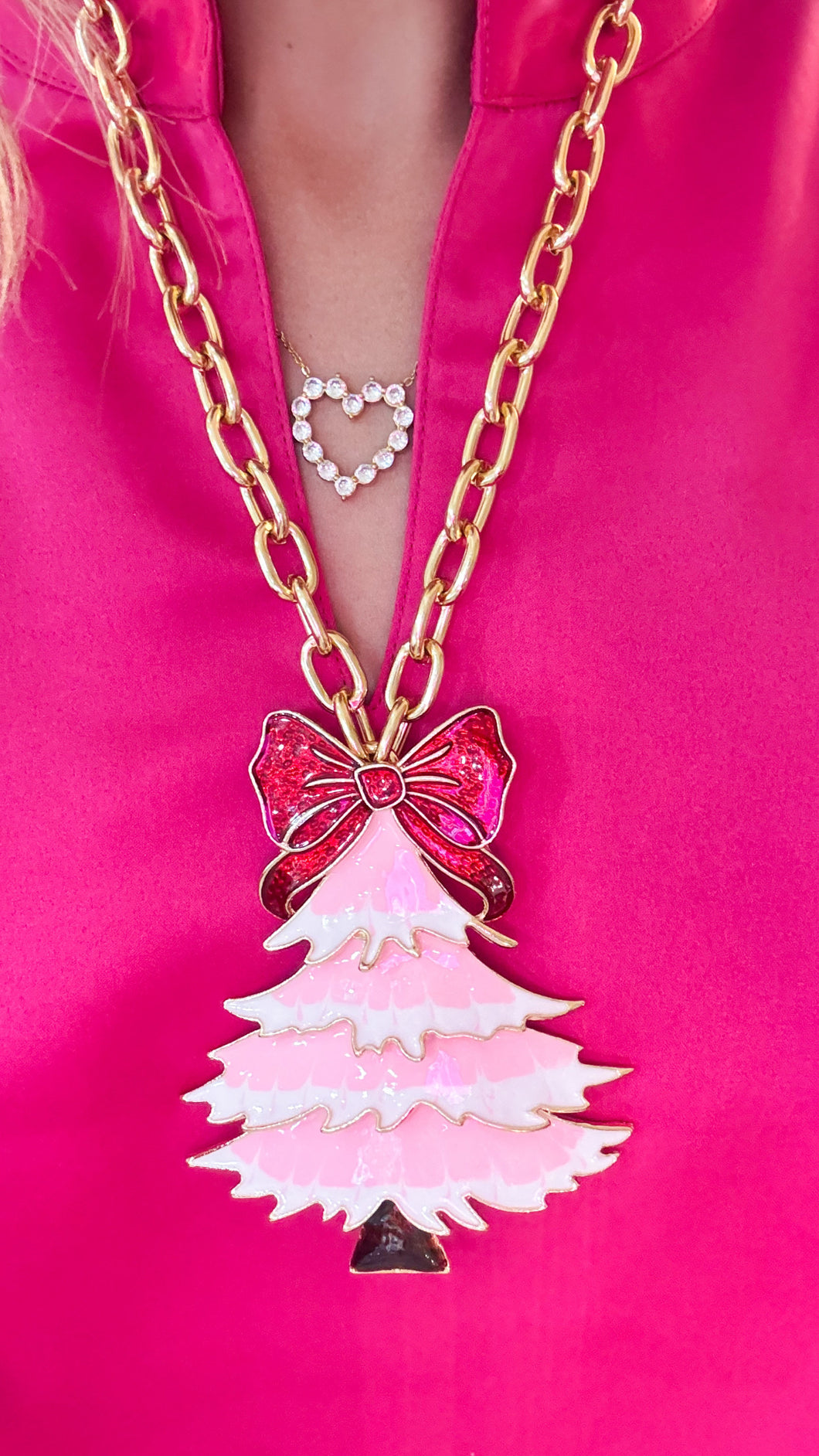 Pink and Gold Statement Holiday Necklace