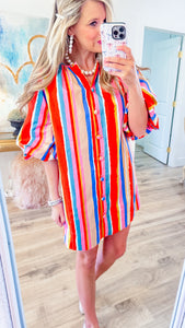 Orange Multi Striped Poplin Dress