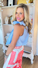 Blue Striped Tie Neck Top