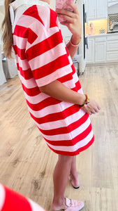 Pink and Red Stripe Collared Dress