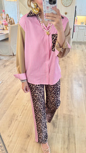 Pink Striped Leopard Pant Set