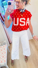 Red Sleeveless Polka Dot USA Knit Top