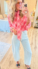 Pink Plaid Long Sleeve Neck Tie Top