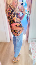 Brown Floral Puff Sleeve Top
