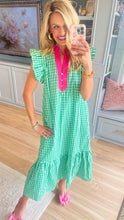 Green Gingham Flutter Sleeve Midi Dress
