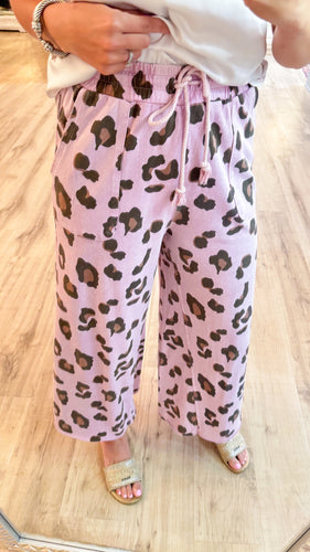 Mauve Cheetah Print Mineral Washed Wide Leg Pants