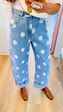 Denim Polka Dot Cuffed Barrel Jeans