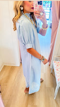 Sky Blue Embroidered Button Up Midi Dress