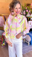 Pastel Geometric Pattern Bow Blouse