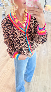Leopard Contrast Stripe Cardigan