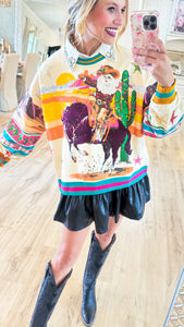 Queen of Sparkle Vintage Cowboy Santa Sweatshirt