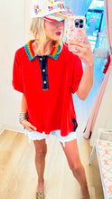 Deal of The Day Red Mineral Washed Crochet Collar Top