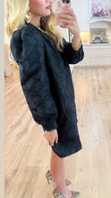 Black Floral Jacquard Puff Shoulder Dress
